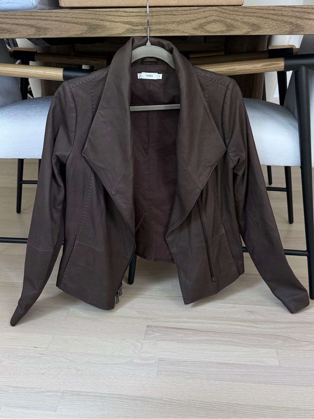 Vince Brown Goat Leather Asymmetrical Moto Jacket Women’s M V310290701